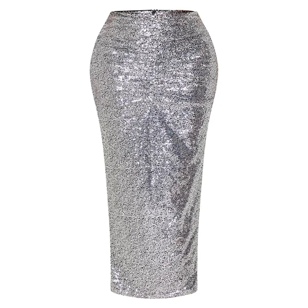 Argenté Jupe Maxi Shape À Sequins Argentés Avec Fronces Et Décolleté En V