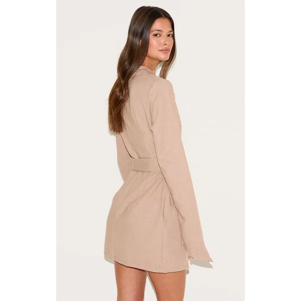 Argile Robe Blazer Ceinturée En Tissu Tissé