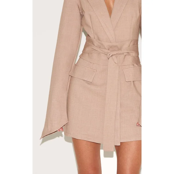 Argile Robe Blazer Ceinturée En Tissu Tissé