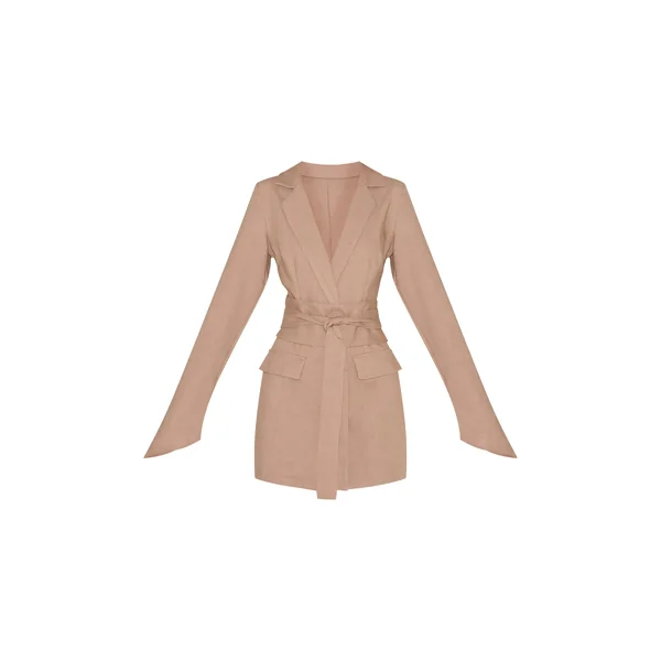 Argile Robe Blazer Ceinturée En Tissu Tissé
