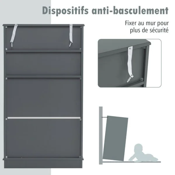 Armoire Autoportante avec 2 Portes 2 Tiroirs et 2 Etagères Réglables Organisateur de Rangement pour Salon Salle de Bain Cuisine Gris/Blanc