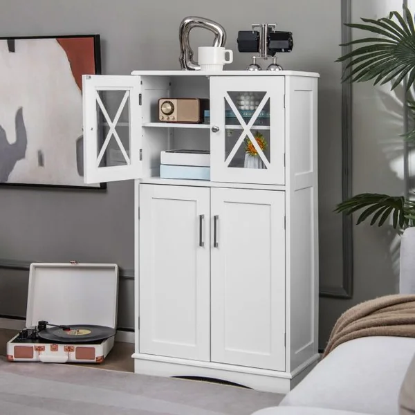 Armoire autoportante avec Portes et étagères Ajustables Meuble de Rangement Autoportant pour Salle de Bain Salon Entrée 60 x 30 x 108 cm Blanc