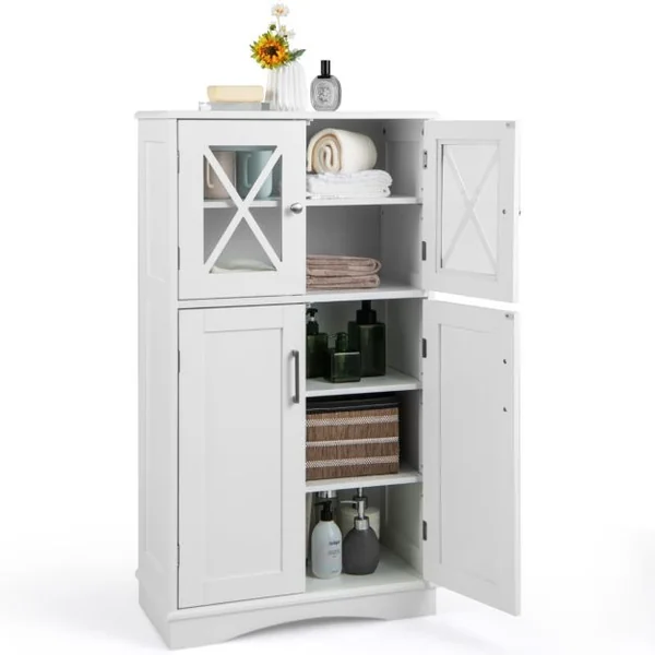 Armoire autoportante avec Portes et étagères Ajustables Meuble de Rangement Autoportant pour Salle de Bain Salon Entrée 60 x 30 x 108 cm Blanc