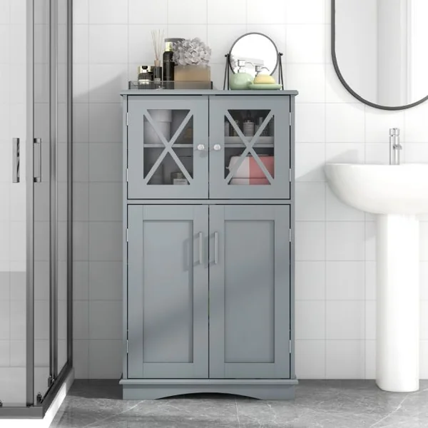 Armoire autoportante avec Portes et étagères Ajustables Meuble de Rangement Autoportant pour Salle de Bain Salon Entrée 60x30x108cm Gris