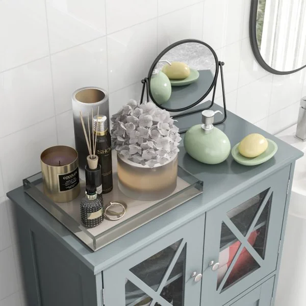 Armoire autoportante avec Portes et étagères Ajustables Meuble de Rangement Autoportant pour Salle de Bain Salon Entrée 60x30x108cm Gris