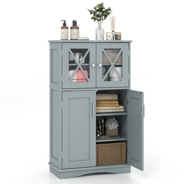 Armoire autoportante avec Portes et étagères Ajustables Meuble de Rangement Autoportant pour Salle de Bain Salon Entrée 60x30x108cm Gris