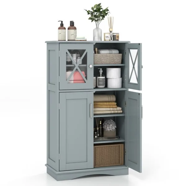 Armoire autoportante avec Portes et étagères Ajustables Meuble de Rangement Autoportant pour Salle de Bain Salon Entrée 60x30x108cm Gris
