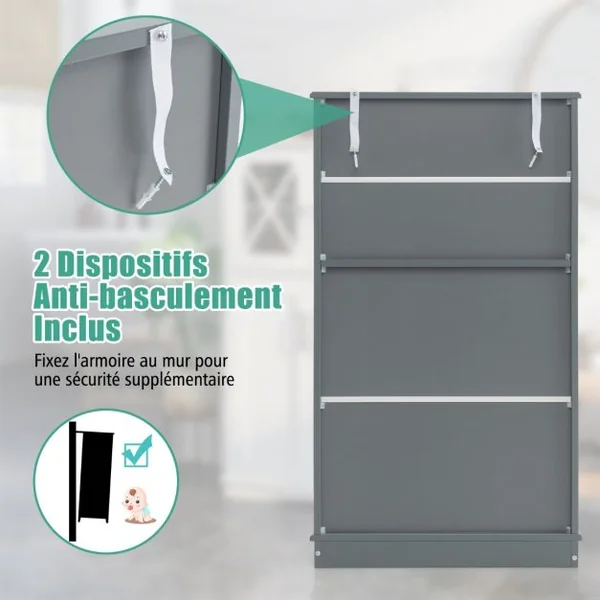 Armoire autoportante avec Portes et étagères Ajustables Meuble de Rangement Autoportant pour Salle de Bain Salon Entrée 60x30x108cm Gris