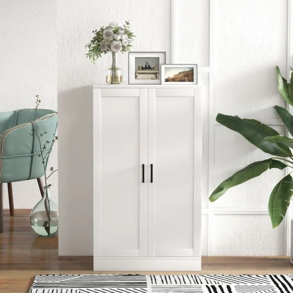 Armoire de Cuisine 2 Portes avec 16 Étagères Meuble Cuisine Rangement avec Dispositif Anti-Renversement Buffet Cuisine pour Salle à Manger Blanc