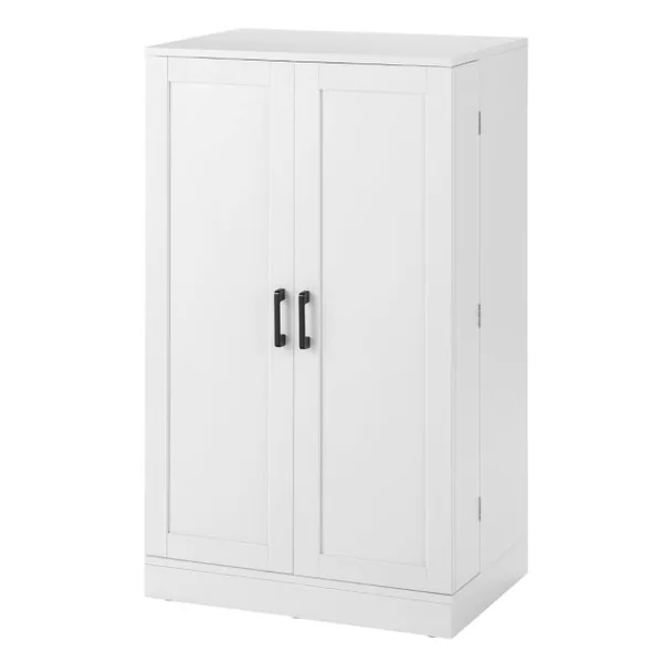 Armoire de Cuisine 2 Portes avec 16 Étagères Meuble Cuisine Rangement avec Dispositif Anti-Renversement Buffet Cuisine pour Salle à Manger Blanc