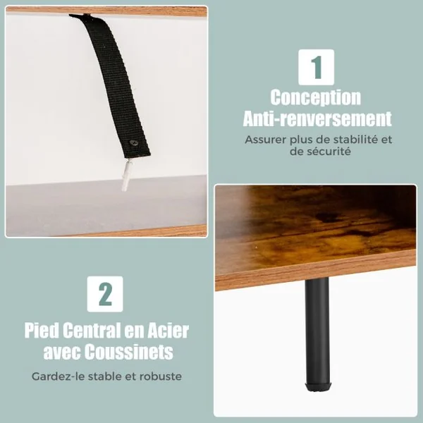 Armoire de Cuisine avec Casier à Vin Peut Contenir 18 Bouteilles et Tiroir Support de Bar à 4 Niveaux avec Support de Verre à Vin Café