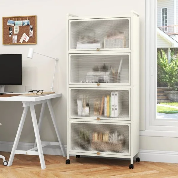 Armoire de Cuisine à 5 Niveaux avec Portes PC Rabattables Étagère Haute avec Protection Anti-basculement 60 x 32 x 154 cm Blanc/Noir/Gris/Vert