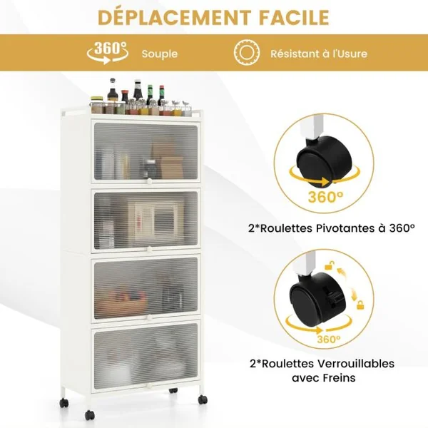 Armoire de Cuisine à 5 Niveaux avec Portes PC Rabattables Étagère Haute avec Protection Anti-basculement 60 x 32 x 154 cm Blanc/Noir/Gris/Vert