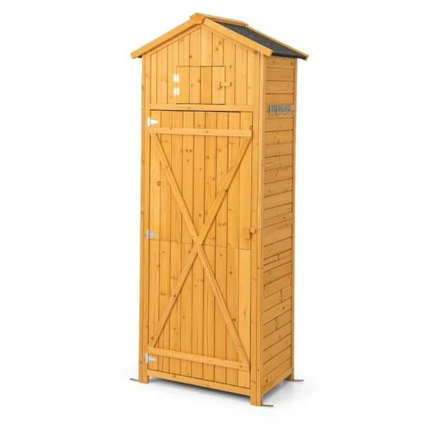 Armoire de Jardin en Bois Imperméable avec Toit Abri de Jardin avec Table Pliable Étagères et 8 Crochets 75x50x180,5CM