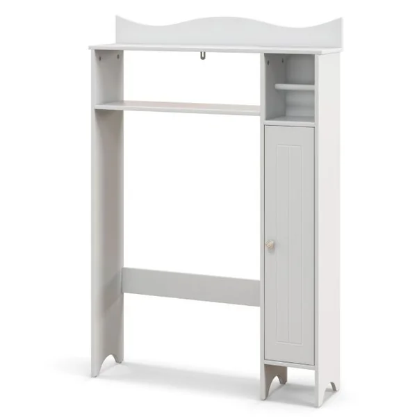 Armoire de Rangement Au-dessus Des Toilettes avec Porte-papier Toilette Étagères Réglables Meuble de Rangement Autoportant Kit Anti-basculement Blanc