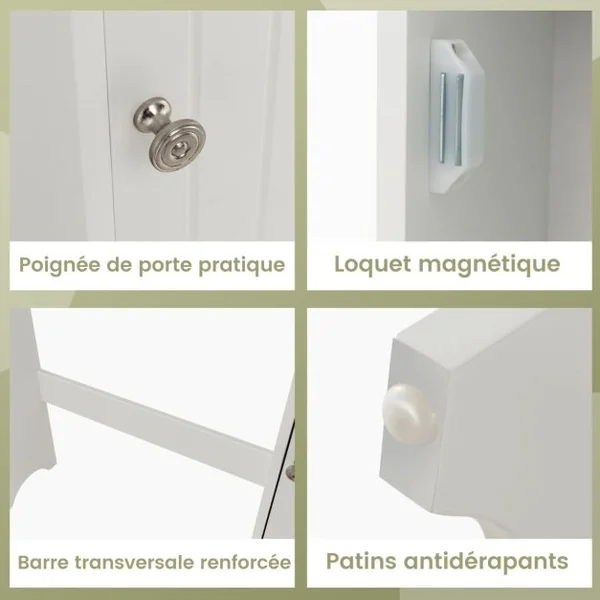 Armoire de Rangement Au-dessus Des Toilettes avec Porte-papier Toilette Étagères Réglables Meuble de Rangement Autoportant Kit Anti-basculement Blanc