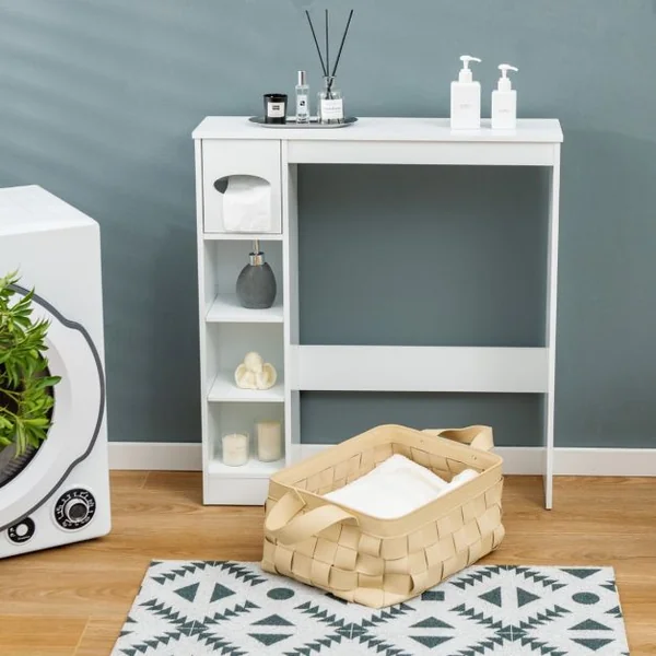 Armoire de Rangement Au-Dessus des Toilettes avec Étagères Réglables et Porte-Papier Toilette Étagère De Rangement Multifonctionnelle Blanc