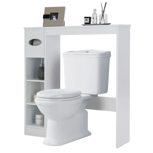 Armoire de Rangement Au-Dessus des Toilettes avec Étagères Réglables et Porte-Papier Toilette Étagère De Rangement Multifonctionnelle Blanc