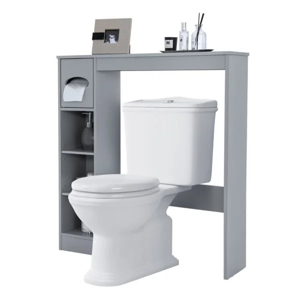 Armoire de Rangement Au-Dessus des Toilettes avec Étagères Réglables et Porte-Papier Toilette Étagère De Rangement Multifonctionnelle Gris