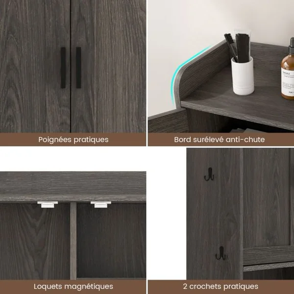 Armoire de Rangement au-dessus des Toilettes Meuble au-dessus des Toilettes avec Doubles Portes et Cadre en Métal Étagères Réglables