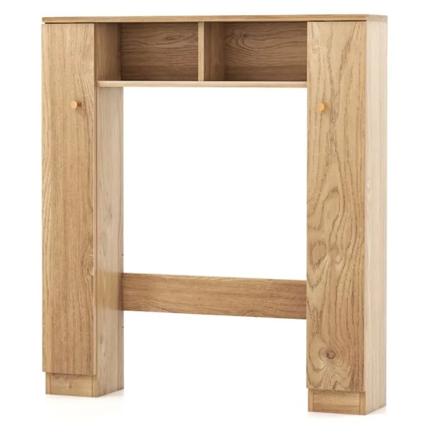 Armoire de Rangement Au-dessus des Toilettes Organisateur de Rangement 2 Compartiments Ouverts Rangement Autoportant pour Buanderie Blanc/Naturel/Noir