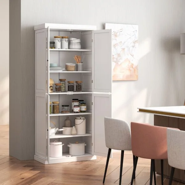 Armoire de Rangement avec 4 Portes 2 Étagères Réglables Dispositif Anti-renversement Salon Chambre Cuisine 76 x 40 x 184,5 cm Blanc