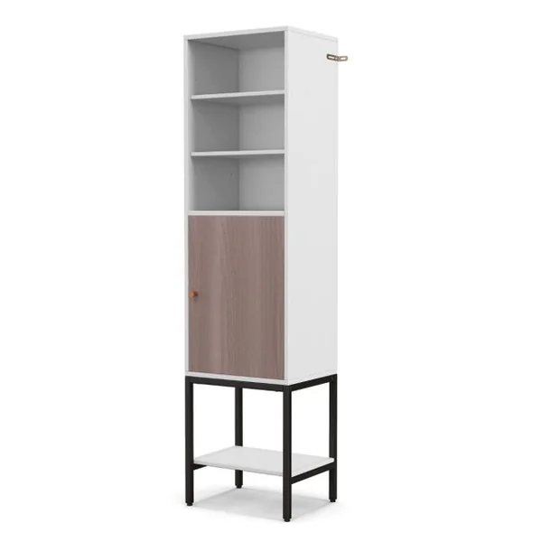 Armoire de Rangement de 145 cm de Haut Armoire Autoportante avec Etagères Réglables et Rangement Inférieur Support en Métal Blanc/Naturel