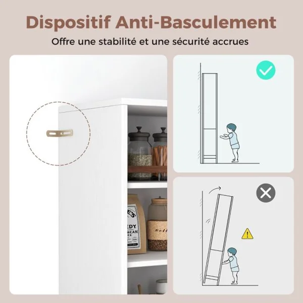 Armoire de Rangement de 145 cm de Haut Armoire Autoportante avec Etagères Réglables et Rangement Inférieur Support en Métal Blanc/Naturel