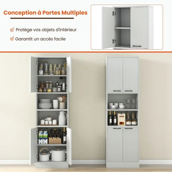 Armoire de Rangement de 190 cm de Haut avec Portes et Etagères Charnières de Sécurité Kits Anti-basculement Blanc/Noir/Chêne Blanc