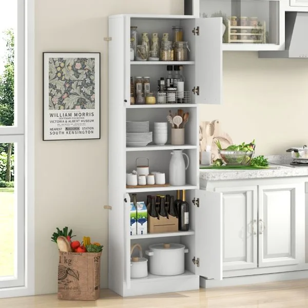Armoire de Rangement de 190 cm de Haut avec Portes et Etagères Charnières de Sécurité Kits Anti-basculement Blanc/Noir/Chêne Blanc