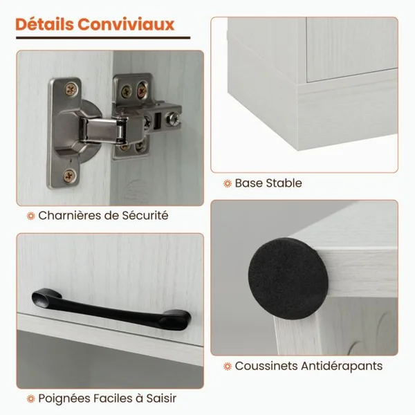 Armoire de Rangement de 190 cm de Haut avec Portes et Etagères Charnières de Sécurité Kits Anti-basculement Blanc/Noir/Chêne Blanc