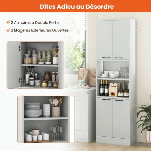 Armoire de Rangement de 190 cm de Haut avec Portes et Etagères Charnières de Sécurité Kits Anti-basculement Blanc/Noir/Chêne Blanc