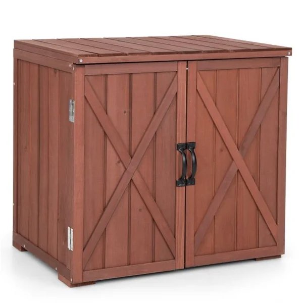 Armoire de Rangement en Bois de Sapin avec 2 Portes Magnétiques et Poignées de Porte pour Jardin Patio Arrière-cour Marron