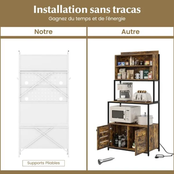 Armoire de Rangement Meuble Autoportant avec Panneau Perforé Portes Transparentes Étagère Réglable 8 Crochets 1 Panier Suspendu Support Blanc