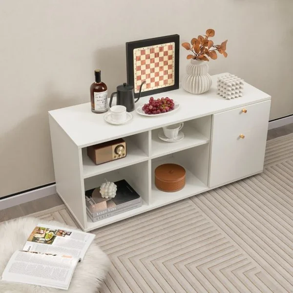 Armoire de Rangement Meuble d'Entrée avec 2 Tiroirs 4 Cubes Pieds Réglables Vitrine Basse Autoportante pour Bureau Salon Chambre Blanc