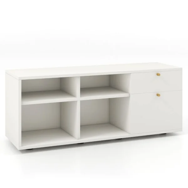 Armoire de Rangement Meuble d'Entrée avec 2 Tiroirs 4 Cubes Pieds Réglables Vitrine Basse Autoportante pour Bureau Salon Chambre Blanc
