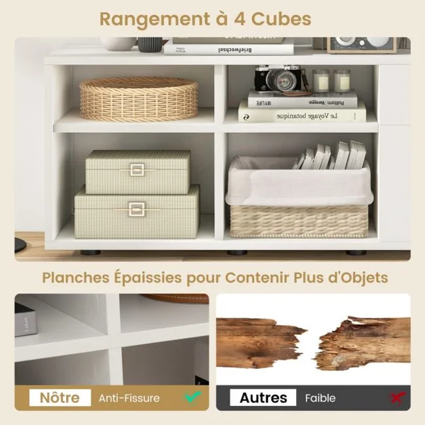 Armoire de Rangement Meuble d'Entrée avec 2 Tiroirs 4 Cubes Pieds Réglables Vitrine Basse Autoportante pour Bureau Salon Chambre Blanc