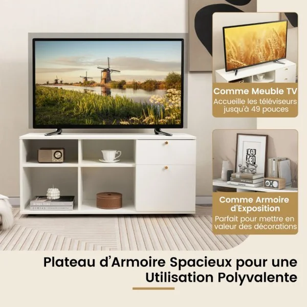 Armoire de Rangement Meuble d'Entrée avec 2 Tiroirs 4 Cubes Pieds Réglables Vitrine Basse Autoportante pour Bureau Salon Chambre Blanc