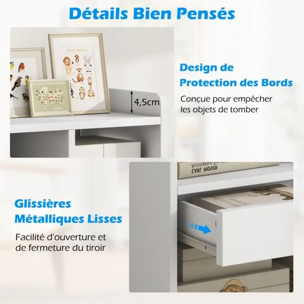 Armoire de Rangement Mobile avec Tiroir Organiseur de Rangement avec Etagères Réglables Compartiments Ouverts Crochets Blanc