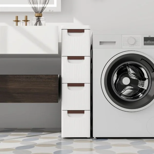 Armoire de Rangement Étroite pour Petits Espaces Unité Organisatrice Roulante à 4 Tiroirs avec Roues Intégrées Conteneur en Plastique Blanc