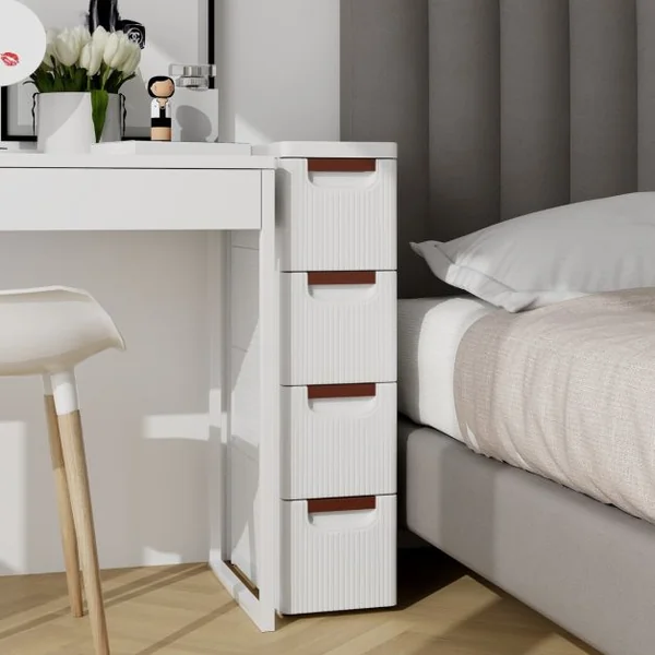 Armoire de Rangement Étroite pour Petits Espaces Unité Organisatrice Roulante à 4 Tiroirs avec Roues Intégrées Conteneur en Plastique Blanc