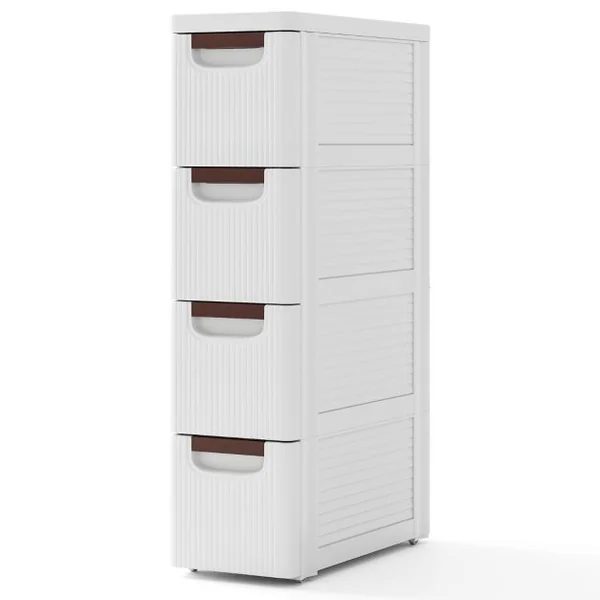 Armoire de Rangement Étroite pour Petits Espaces Unité Organisatrice Roulante à 4 Tiroirs avec Roues Intégrées Conteneur en Plastique Blanc