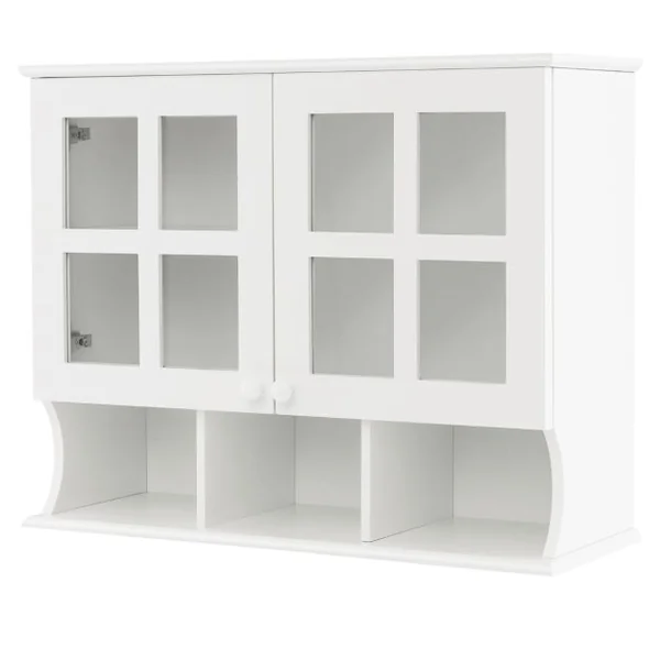 Armoire Murale Salle de Bain Portes en Verre Trempé Étagères et Compartiments Ouverts Armoire à Pharmacie 75 x 28 x 60 cm Blanc