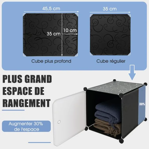 Armoire Penderie 16 Compartiments Armoire de Rangement en Plastique avec 16 Portes et 2 Tringles Armoire Chambre Adulte
