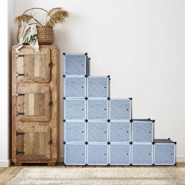 Armoire Penderie 20 Cube Armoire de Rangement en PP avec Tringle Motif Imprimé Armoire pour Vêtement Chaussures Jouets