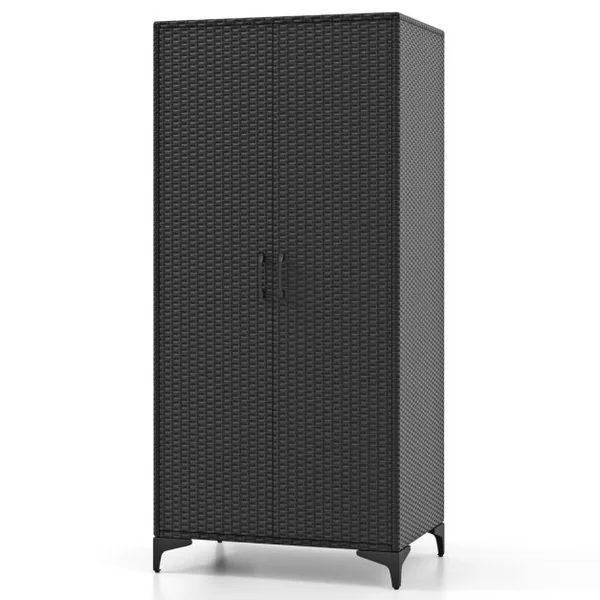 Armoire Penderie de 157 cm de Haut en Osier PE 2 Portes Tringle de Suspension et 4 Cubes de Rangement Organisateur de Vêtements Marron/Noir