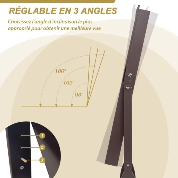 Armoire à Bijoux avec Miroir Pleine Longueur 4 Roues Verrouillables lumières LED et Tiroirs 3 Angles Réglables Blanc/Marron