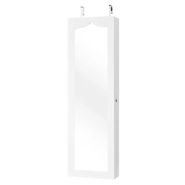 Armoire à Bijoux Murale LED avec Miroir 6 Tiroirs Hauteur du Crochet Ajustable 120x36,5x11,5CM Blanc/Marron/Noir/Rose/Vert