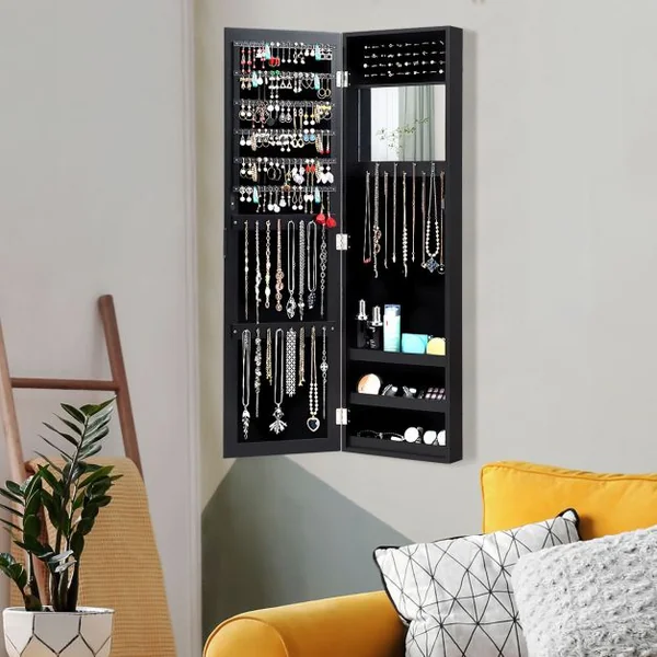 Armoire à Bijoux Murale Meuble à Bijoux Suspendue Accrochée à la Porte Noir/Blanc/Café