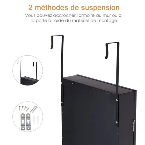 Armoire à Bijoux Murale Meuble à Bijoux Suspendue Accrochée à la Porte Noir/Blanc/Café